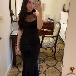 Windsor Black Mesh Halter Maxi Dress